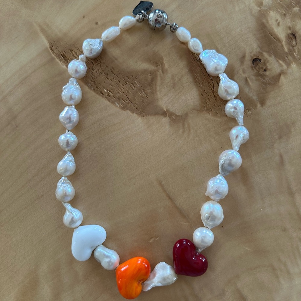 Julietta Baroque Pearl Necklace with Heart Accents